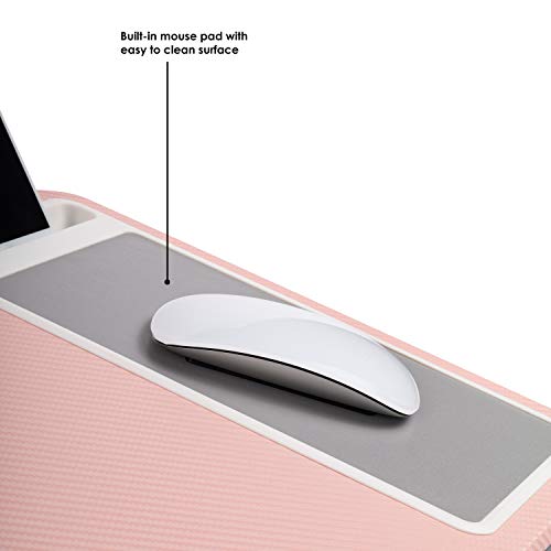 Cushioned Office Lap Desk with Device Ledge, Mouse Pad & Phone Holder, Pink