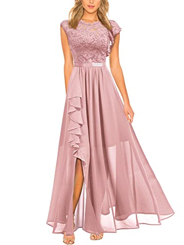 Women's Formal Floral Lace Ruffle Bridesmaid or Party Maxi Dress, Sizes to XX-Large - Pink