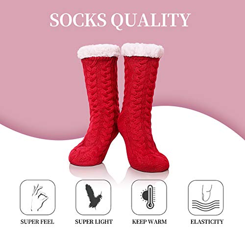 SDBING Women's Winter Super Soft Warm Cozy Fuzzy Fleece-Lined with Grippers Slipper Socks (Red)