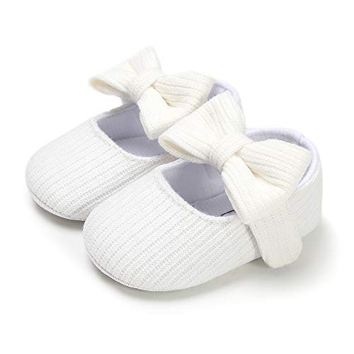 Ohwawadi Infant Baby Girl Shoes, Baby Girl Christening Baptism Shoes Bowknot Baby Mary Jane Flats Princess Dress Shoes (0-6 Months, 1933 White)