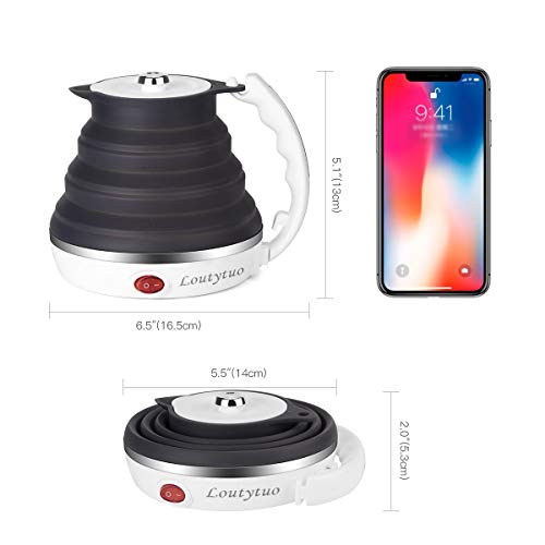 Ultrathin Upgraded Food Grade Silicone Travel Foldable Electric Kettle Boil Dry Protection Portable with Dual Voltage and Separable Power Cord,555ML 110-220V US Plug