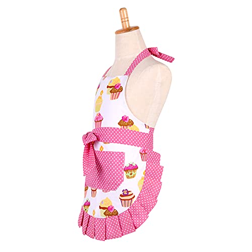 Cotton Aprons for 2-5 years Kid Girls, Cupcake Pattern Apron for Children, Great for Daughters Litter Girls(Kid Girl)