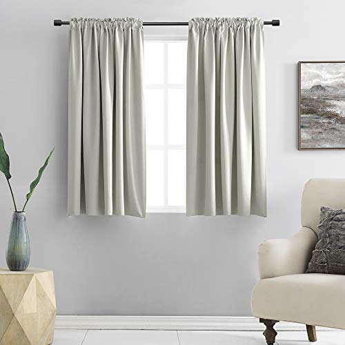 DONREN 45 Inch Length Curtains Light Gray Blackout Curtains Drapes- All Season Thermal Insulated Rod Pocket Blackout Curtain Panels for Kids Room,2 Panels