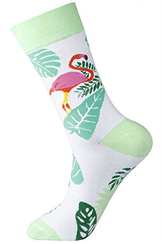 Men's Fun And Colored Dress Socks, Casual Flamingos Hawaiian Pattern Crew Socks