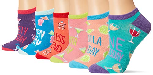 K. Bell Women's 6 Pack Novelty No Show Low Cut Socks, Happy Hour (Pink Assorted), Shoe Size: 4-10