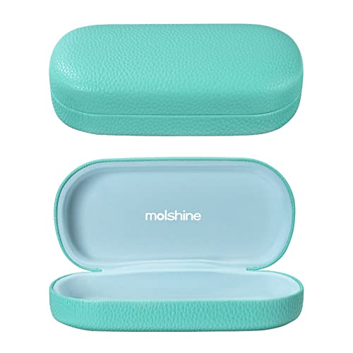 molshine Hard Shell Leather Sunglasses Case,Classic Large Glasses Case for Women Men,Sunglass Eyeglasses (Cyan)