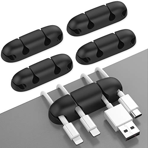 AhaStyle Cord Organnizer Clips 5 Pack Compact Design Desk Wire Holder Keeper Strong Adhesive Wire for Organizing USB Cable/Power Cord/Wire Home Office and Car (5 Pack, Black)