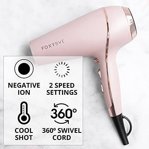 FoxyBae Baby Blush Professional Hair Dryer - Salon Grade Ionic Blow Dryer - Ceramic Tourmaline & Negative Ion