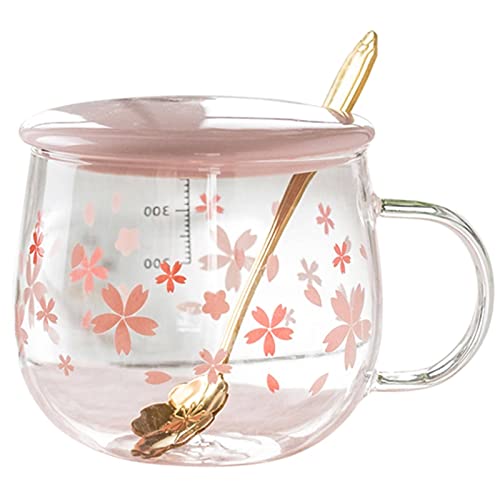 ZRAGEK Sakura Cup, Creative Sakura Mug, Cute Heat-resistant Cup, Transparent Cup, Borosilicate Glass Coffee Cup,Gift(Color : Pink B , Size : 400ML)