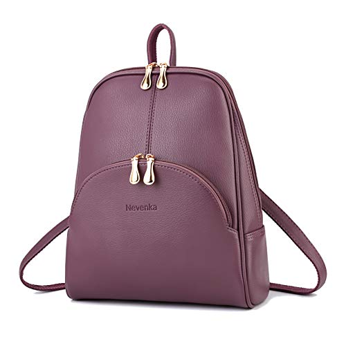 Nevenka Brand Women Bags Backpack Purse PU Leather Zipper Bags Casual Backpacks Shoulder Bags (Purple)