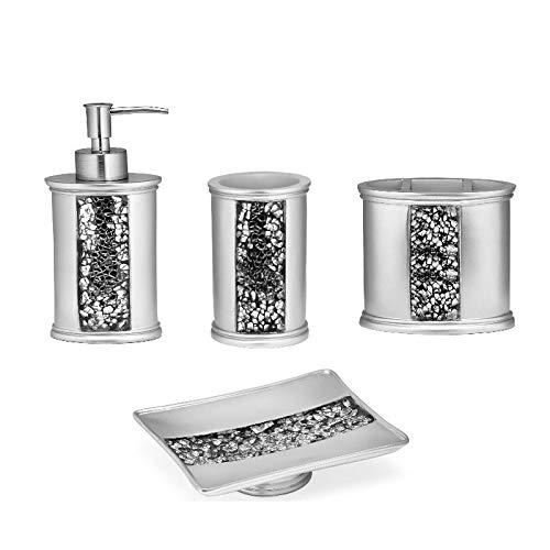 Popular Bath Sinatra Bath Set, 4PC, Silver