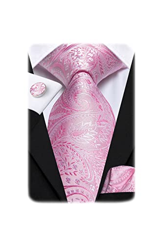 Hi-Tie Baby Pink Silk Ties for Men Floral Neckties Wedding Groom Gift