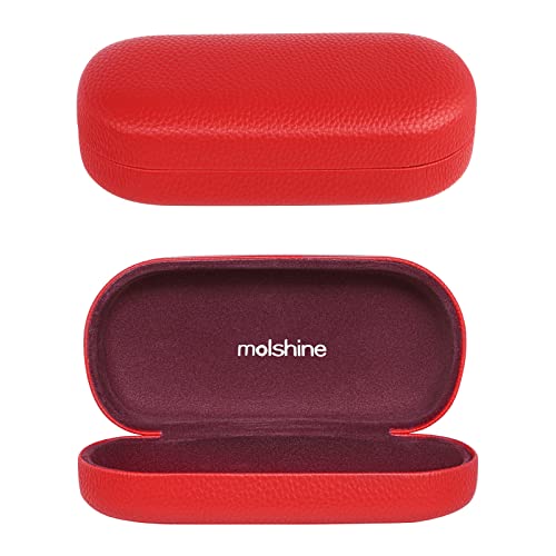 molshine Hard Shell Leather Sunglasses Case,Classic Large Glasses Case for Women Men,Sunglass Eyeglasses (Red)