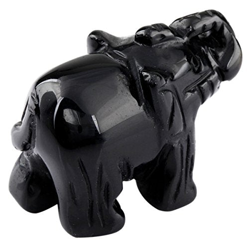 SUNYIK Black Obsidian Elephant Pocket Statue Kitchen Guardian Healing Figurine Decor 1.5"
