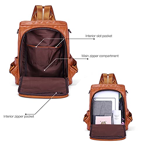 BROMEN Backpack Purse for Women Leather Anti-theft Travel Backpack Fashion Shoulder Bag Oil Wax Brown