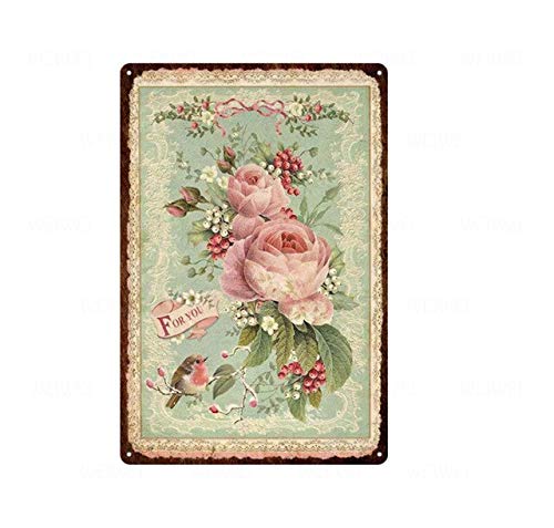 Rose Flower Vintage Pastoral Artistic Tin Painting Home Living Room Decor Pin Up Garden Metal Wall Plate-Tin Sign 8x12 inch