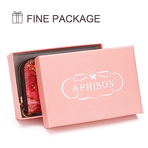 APHISON RFID Credit Card Holder Wallets for Women Leather Cartoon Patterns Zipper Card Case for Ladies Girls / Gift Box 3-075