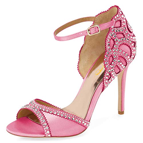 Peep Toe Rhinestone Crystal Stud Ankle Strap d'Orsay Dressy Pumps  (23 colors)