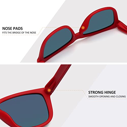 MEETSUN Polarized Sunglasses for Women Men Classic Retro Designer Style (Black-Red Frame/Red Mirrored Lens)