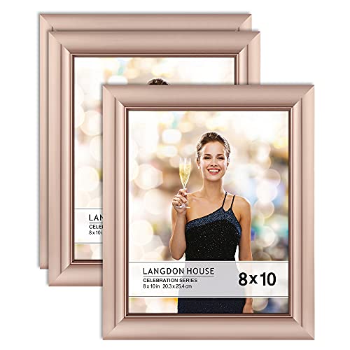 Langdon House 8x10 Picture Frames (Rose Gold, 3 Pack), Contemporary Glam Photo Frames 8 x 10, Wall Mount or Table Top, Celebration Collection