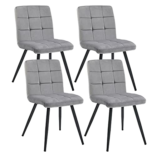 Duhome Velvet Dining Chairs Reception Chairs, Tufted Accent Living Room Chairs with Metal Legs for Living Room/Kitchen/Vanity Set of 4 Grey