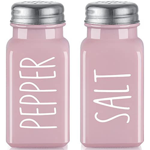 Pink Salt and Pepper Shakers Set - Pink Kitchen Decor and Accessories for Home Restaurants Wedding - Farmhouse Glass Salt and Pepper Set for Cooking Table, RV, BBQ, Easy to Clean & Refill