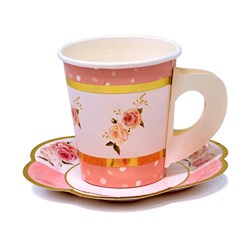 Pink Table Supplies - 36 Disposable Tea Party Cups & Saucers Set, Wedding, Baby or Bridal Shower, Tea Party