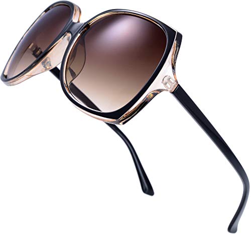 Women's Square Jackie O Cat Eye Hybrid Butterfly Fashion Sunglasses - Exquisite Packaging (727704-Crystal brown/ Black paint, Gradient Brown)