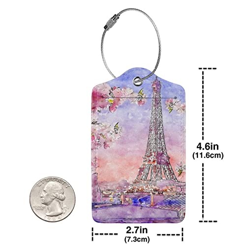 Paris Sunset Eiffel Tower Leather Suitcase Luggage Tags, 2 Pack