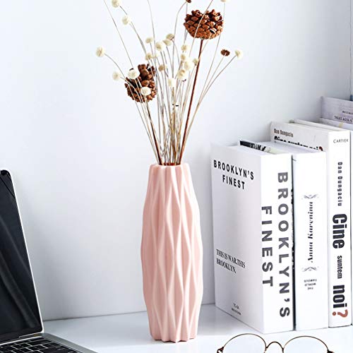 Minimalist Vase Decorative Plastic Flower Vases Creative Vase for Floral Arrangements Home Office Decor 5.5x5.5x21cm (Pink)