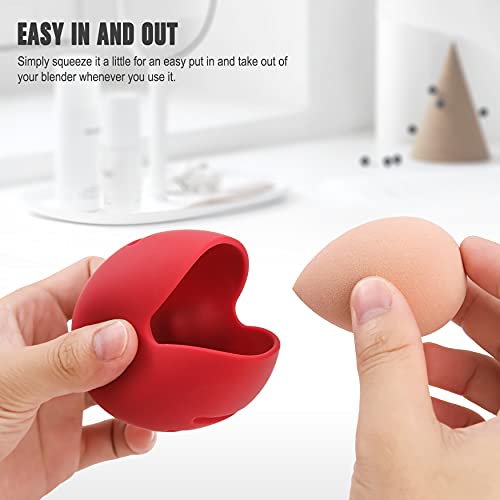 FERYES Makeup Sponge Holder – Shatterproof Eco-Friendly Silicone Beauty Make Up Blender Case for Travel - Red