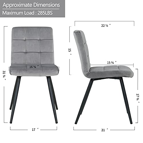 Duhome Velvet Dining Chairs Reception Chairs, Tufted Accent Living Room Chairs with Metal Legs for Living Room/Kitchen/Vanity Set of 4 Grey