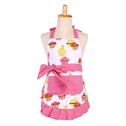 Cotton Aprons for 2-5 years Kid Girls, Cupcake Pattern Apron for Children, Great for Daughters Litter Girls(Kid Girl)