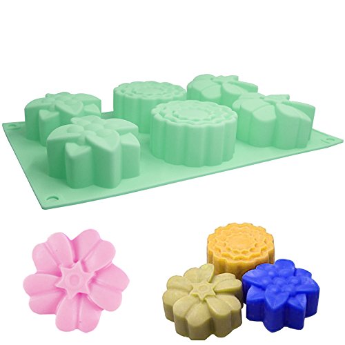 6-Cavity Silicone Flower Shape Cake Molds, YuCool 3 Packs Fondant Shape Decorating Ice Cube Trays for Homemade Cake Chocolate Cupcake - Purple Green Pink