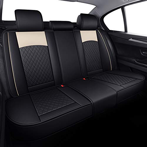 Aierxuan Seat Covers for Cars Women Leather Waterproof Universal Fit for Hyundai Elantra Sonata Ford Forte Honda Civic CRV Toyota Corolla 4Runner Rav4 Highlander Hybrid(Full Set, Black-Beige)