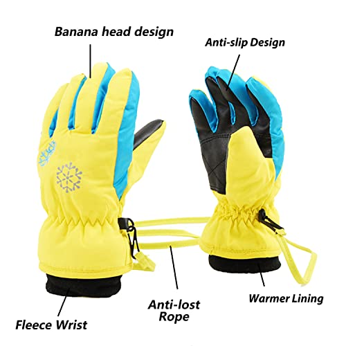 AMYIPO Kids Winter Snow Ski Gloves Children Snowboard Gloves for Boys Girls (Yellow, XS (4-5 Years))