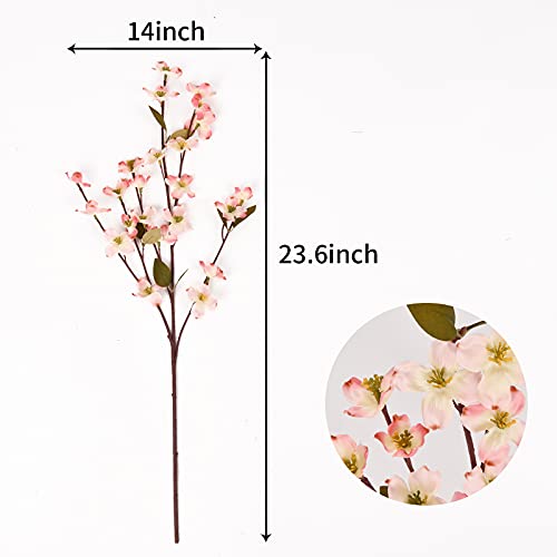 Artflower 6 Pack Artificial Silk Plum Blossom 23.6’’ Fake Plum Flower Stems Cherry Flowers Cherry Blossom Branches Vase Arrangements for Table Centerpieces Home Wedding Party Decoration, Light Pink