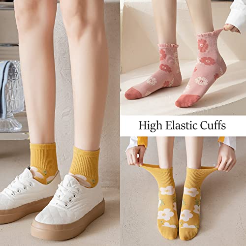 Women's Fruits & Flowers Casual Cotton Ankle Socks, 6-Pack