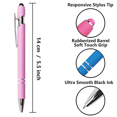 Oddmoal Ballpoint Pen with Stylus Tip, Soft Touch Click Metal Pen, 1.0mm Medium Point, Black Ink, 12 Count(Pink)