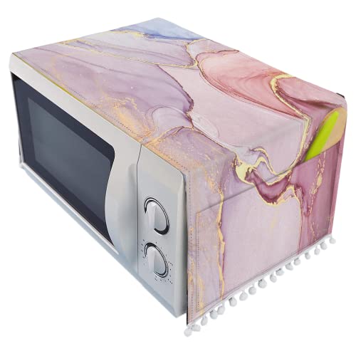 Microwave Oven Top Cover Dustproof Linen Machine Protector Decorative Kitchen Appliance Cover with Side Storage Pockets 11.8x35.4inches Pink Marble Pattern