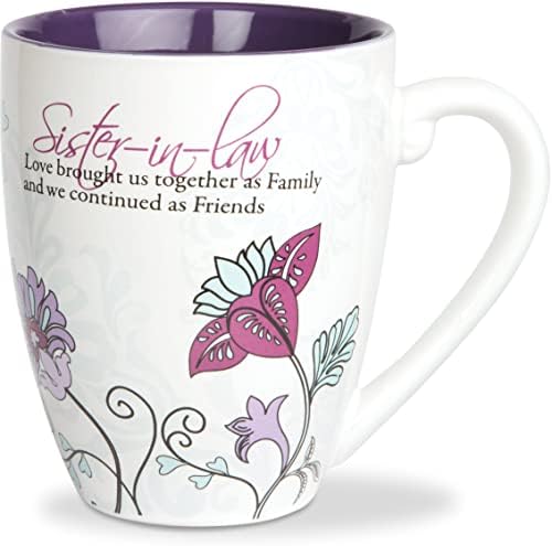 20oz Ceramic Coffee or Tea Mug w/Quote for Sister-in-Law, Floral Design, Purple and Lilac