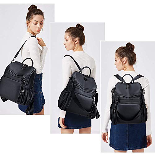 black leather backpack purse amazon Roulens Women's Fashion Backpack Purses Fashion Leather Large Design L – Pink and Caboodle
