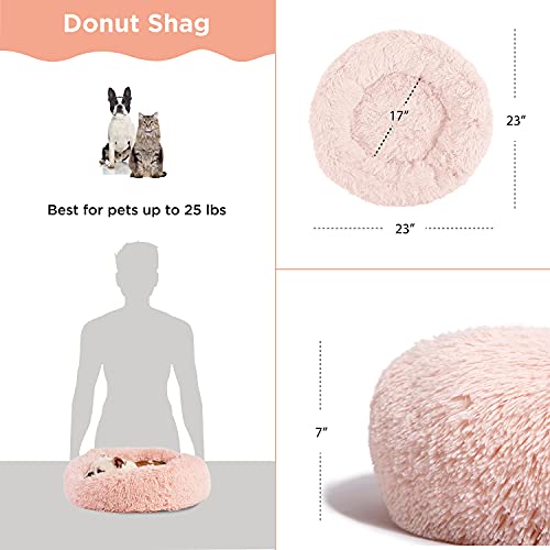 Best Friends by Sheri The Original Calming Donut Cat and Dog Bed in Shag Fur Cotton Candy Pink Small 23x23