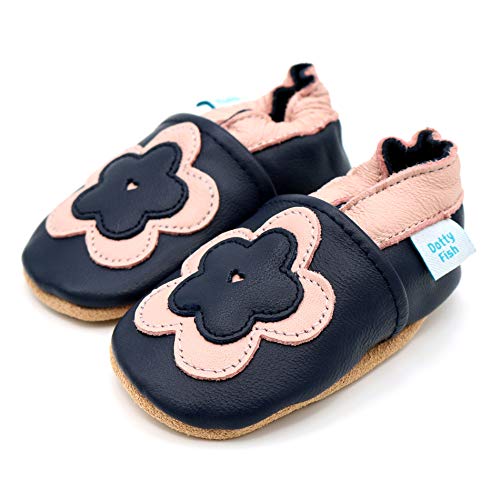 Infant to Toddler Girl's Soft Leather Slip On Shoes, Navy w/Pink Flower, Sizes to 5 Years (linked)