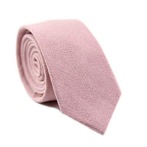 DAZI Men's Skinny Tie, Cotton Wool Linen Necktie, Great for Weddings, Groom, Groomsmen, Missions, Dances, Gifts. (Blush)