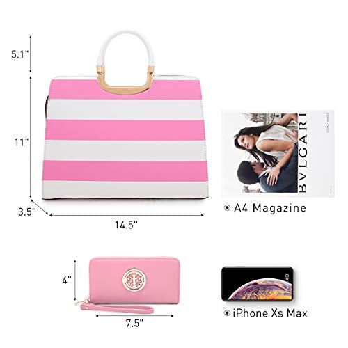 Women's Striped Shoulder Bag Purse w/Handles & Matching Wallet  (5 colors)