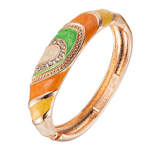 UJOY Vintage Cloisonne Bracelet Handcraft Colors Enamel Indian Style Gold Plated Oval Hinge Bangle for Jewelry Gifts 88A26 orange