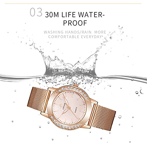 Women's Analog Quartz Fashion Watch w/Stainless Steel Rose Gold Mesh Band & Crystal Bezel  (3 colors)