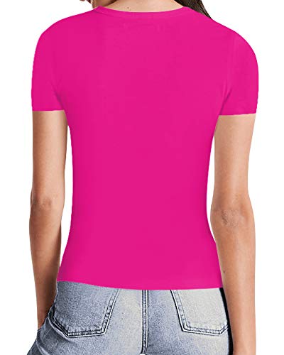 MANGOPOP Womens Short Sleeve/Long Sleeve Square Neck T Shirts Tops Tees (Short Sleeve Rose Pink, Medium)