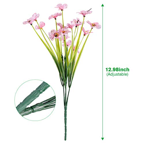 JEMONG 12 Bundles Artificial Flowers Outdoor UV Resistant Fake Flowers No Fade Faux Plastic Plants Garden Porch Window Box Decorating (Pink)